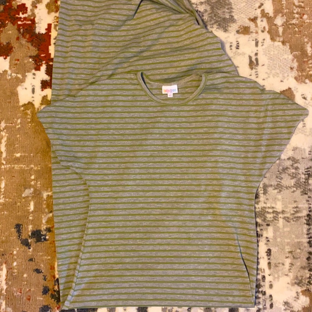 Lu La Roe. Green stripe gray dress